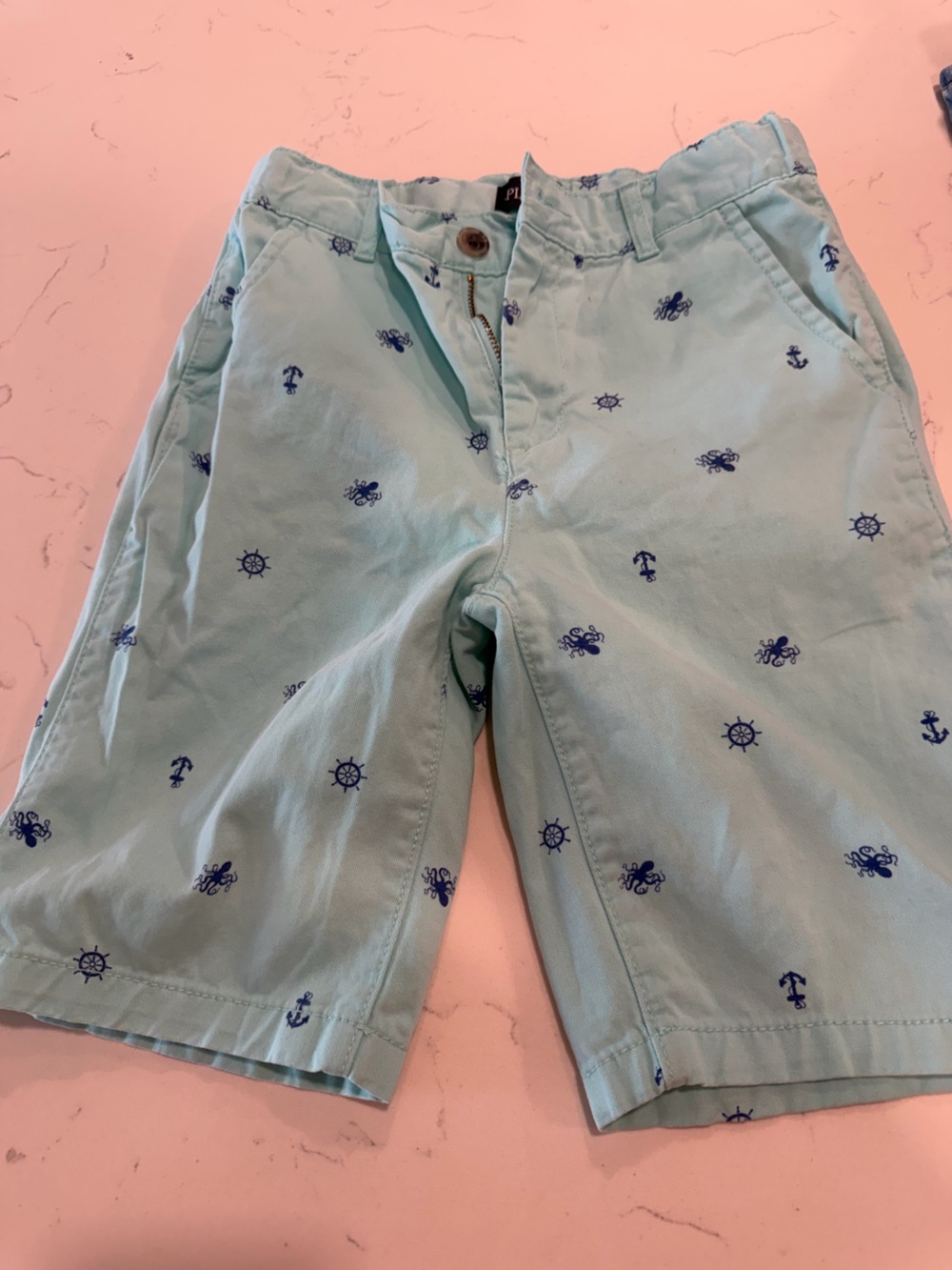 Place Boys Light Aqua Shorts with Navy Nautical Icons